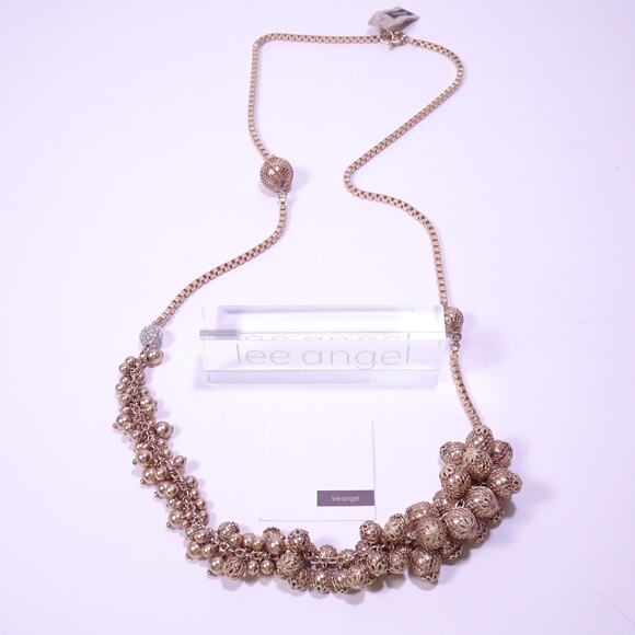 Neiman Marcus Lee Angel Gold Mesh Gold Bauble Fireball Box Link Necklace NWT 550 - Picture 1 of 10